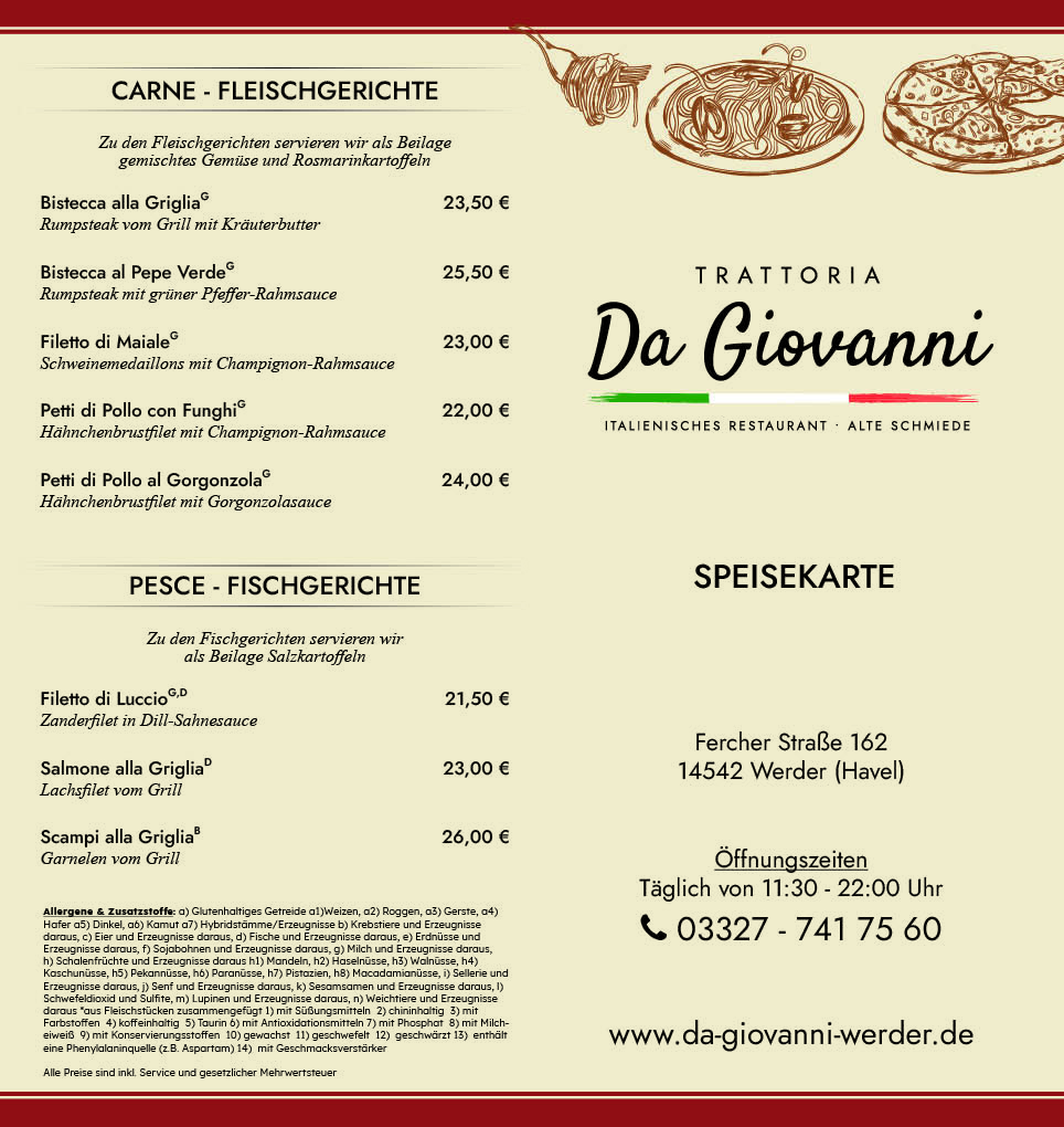 Trattoria Da Giovanni Werder (Havel) OT Petzow Speisekarte 2